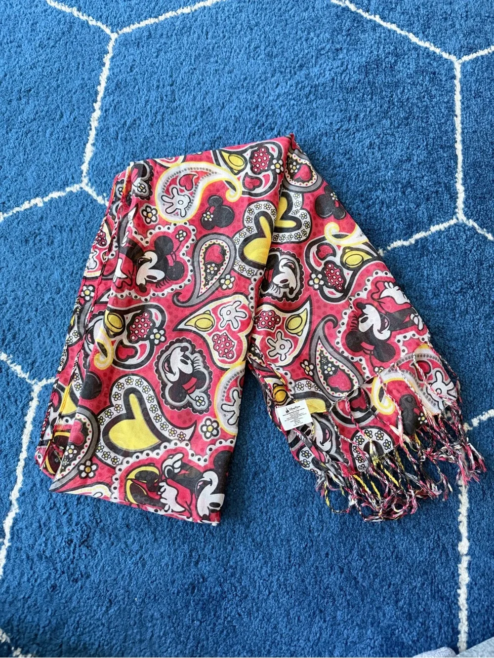 Disney Minnie Mouse Pink Paisley Fringe Scarf with Yellow & Black Accents